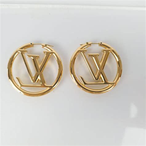 louis vuitton v earrings silver|Louis Vuitton large hoop earrings.